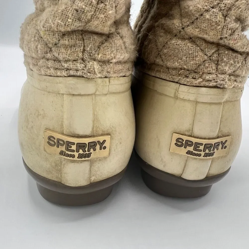 Sperry Saltwater Waterproof Rubber Duck Rain Boots Size 8M Quilted Oyster